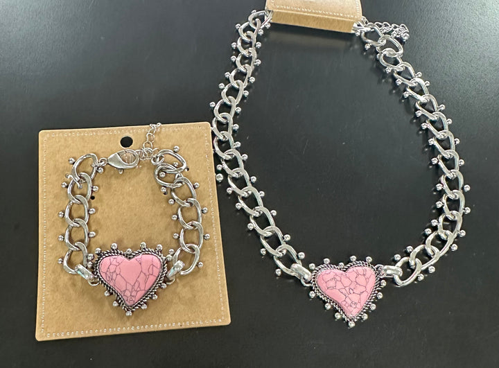 Pink Stone Heart Necklace or Bracelet