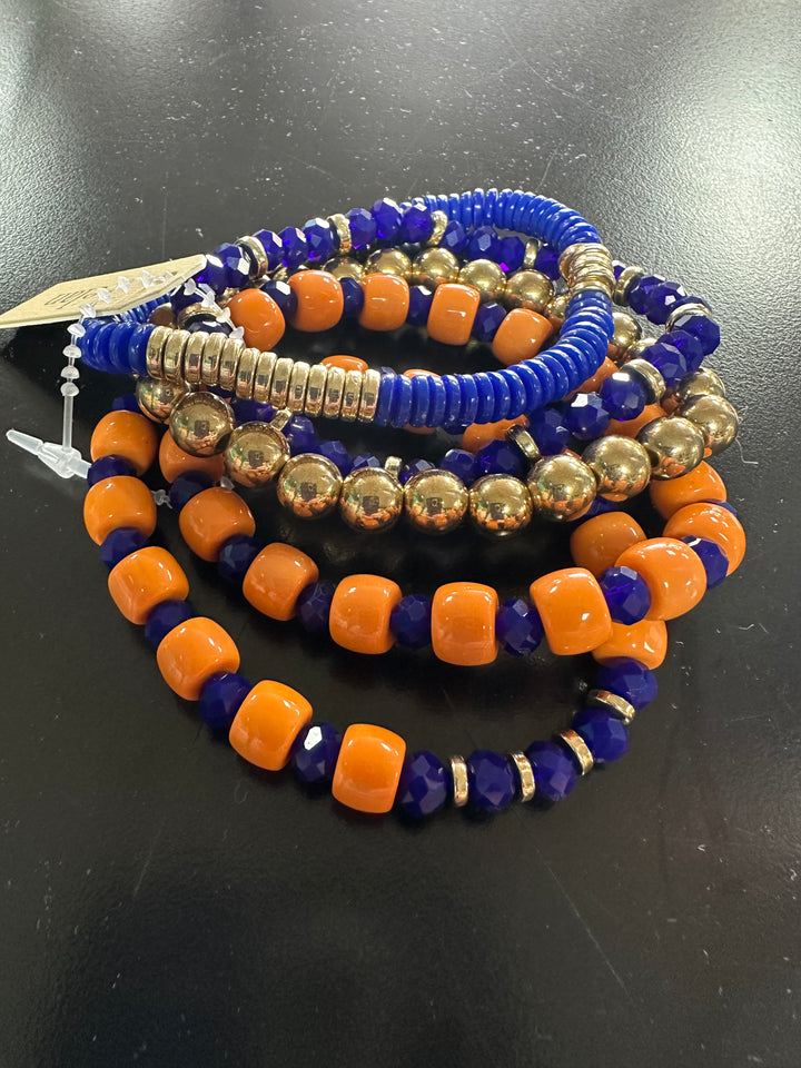 Orange & Blue 5 Stack Bracelet Set