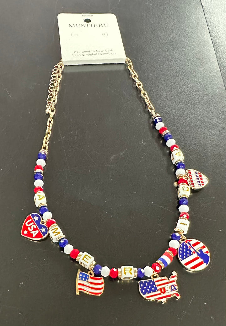 Patriotic Charm Enameled Necklace