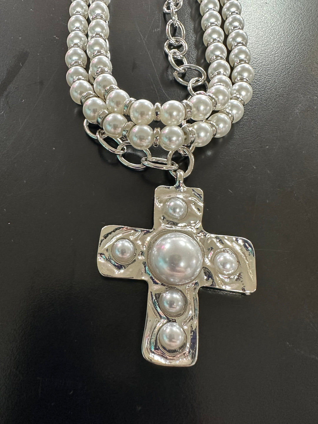 Cross Triple Strand Necklace Set