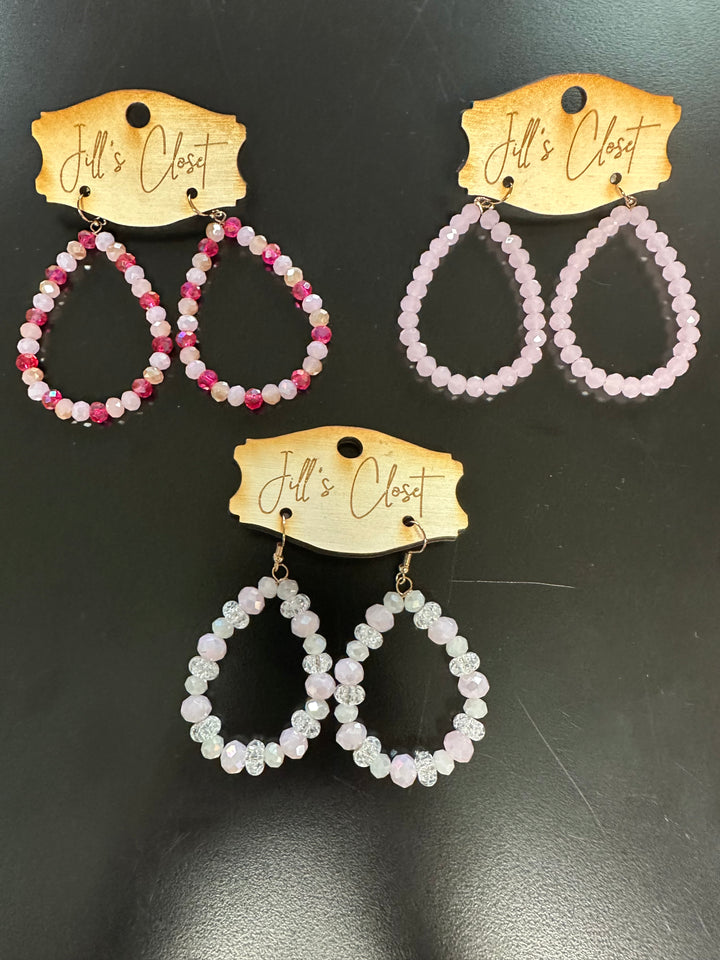 Pink Beaded Teardrop Earrings