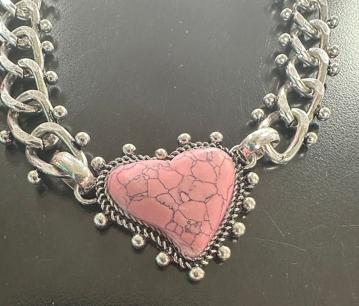 Pink Stone Heart Necklace or Bracelet