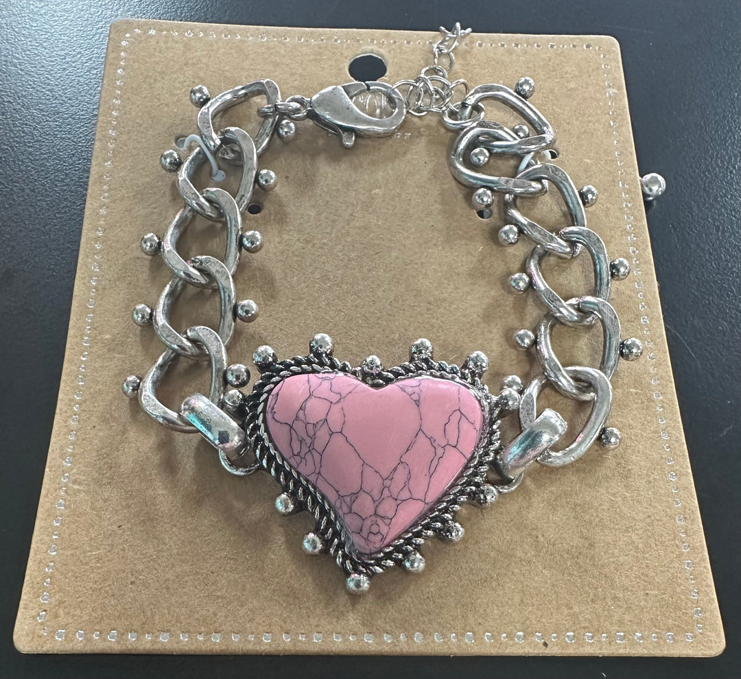 Pink Stone Heart Necklace or Bracelet