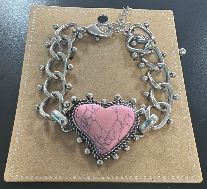 Pink Stone Heart Necklace or Bracelet