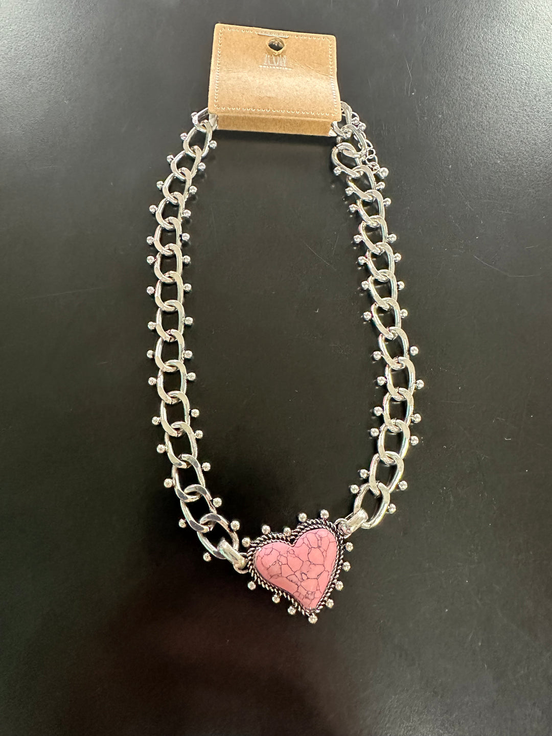 Pink Stone Heart Necklace or Bracelet