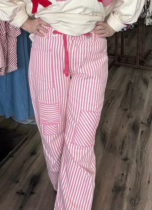 Pink Striped Barrel Pants