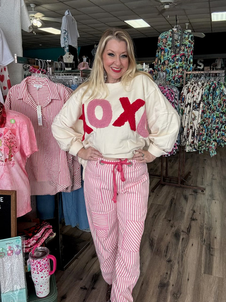 Pink Striped Barrel Pants