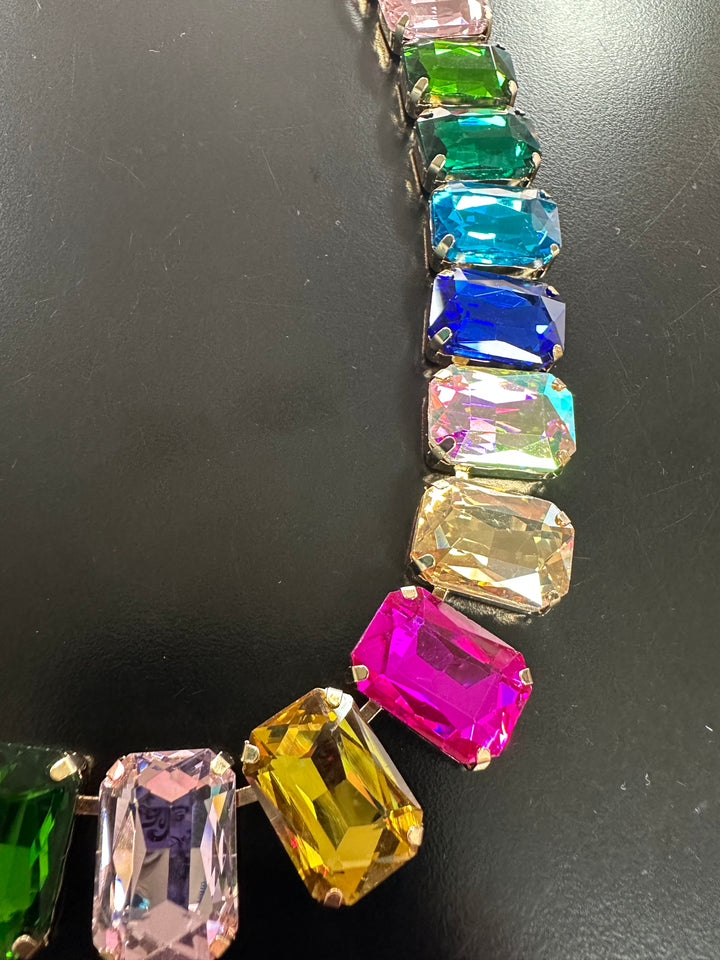 Rectangle Rainbow Stone Necklace Set