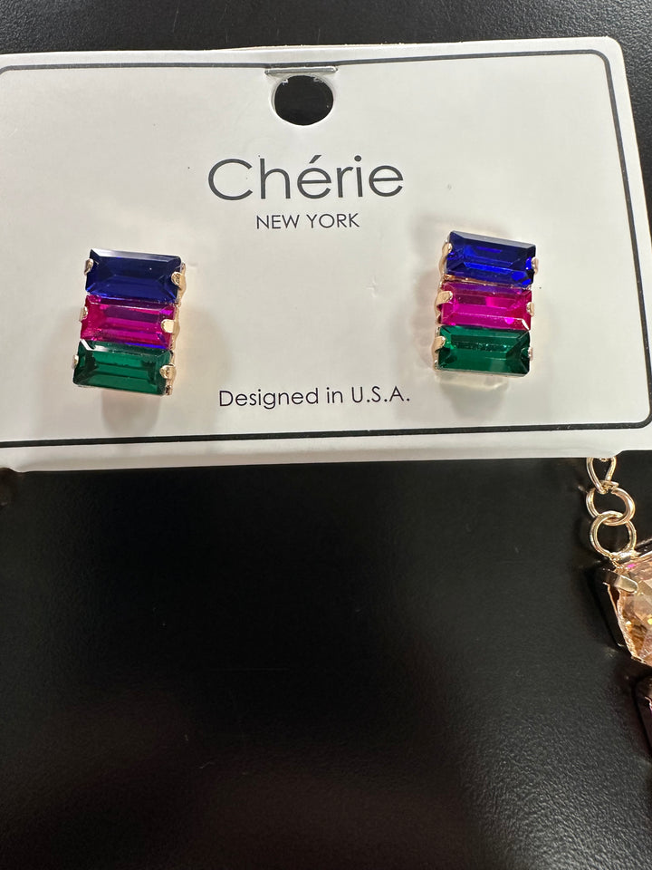 Rectangle Rainbow Stone Necklace Set