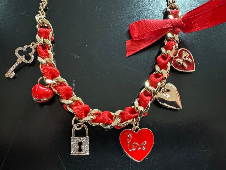 Red Ribbon Charm Necklace or Bracelet