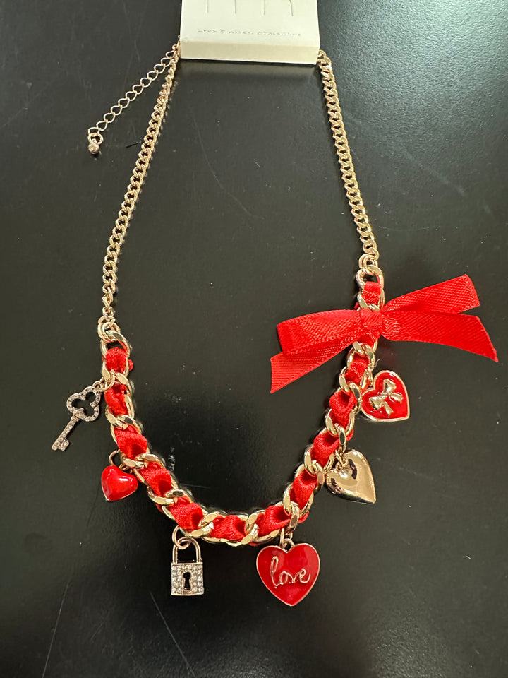 Red Ribbon Charm Necklace or Bracelet