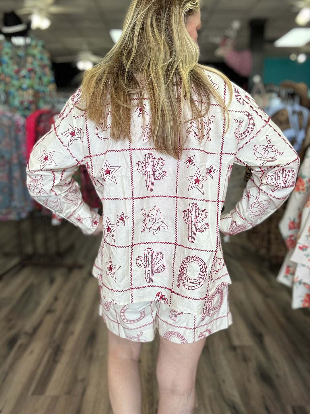 Redwork Rodeo Embroidered Top  or Shorts