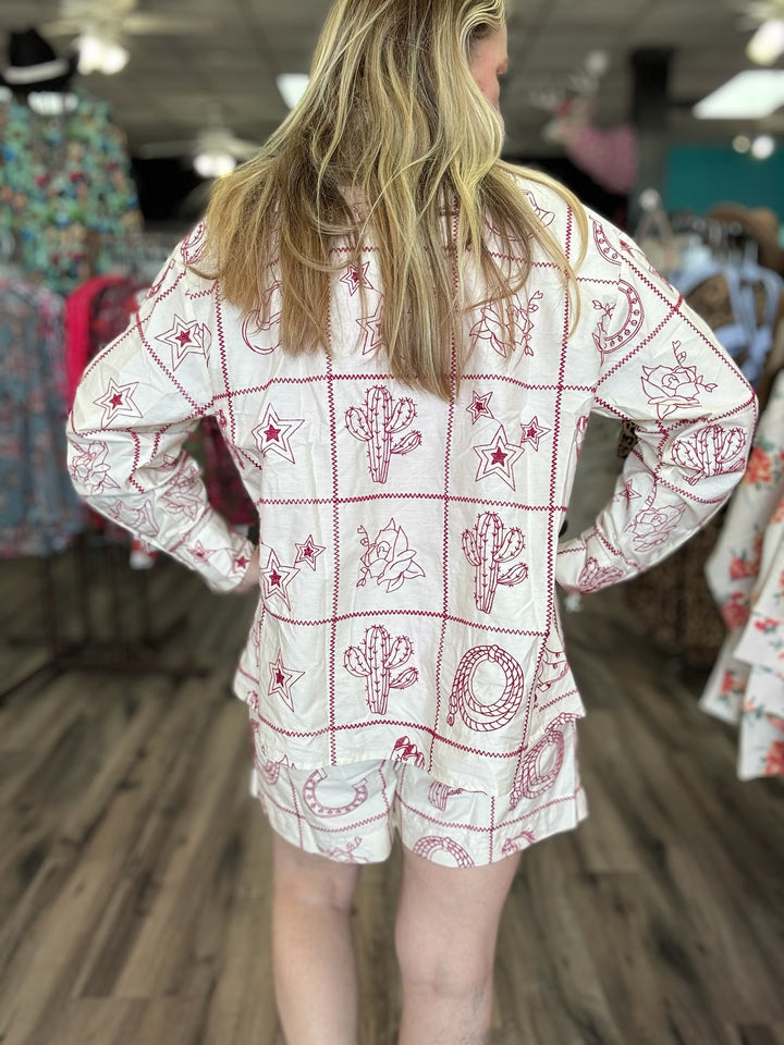 Redwork Rodeo Embroidered Top  or Shorts