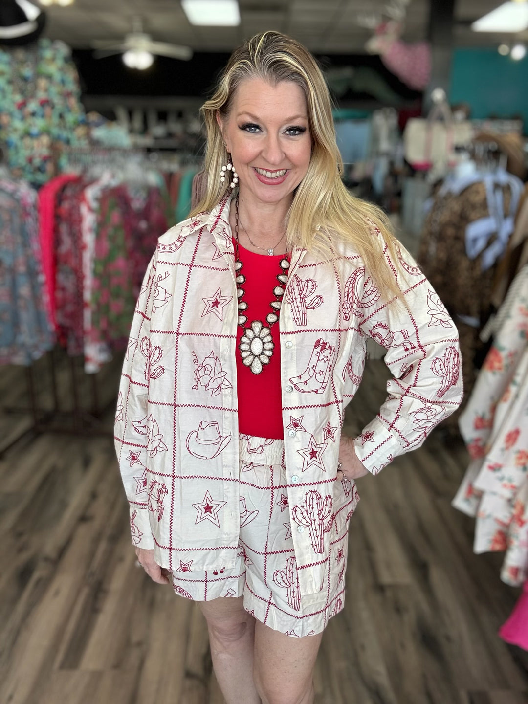 Redwork Rodeo Embroidered Top  or Shorts