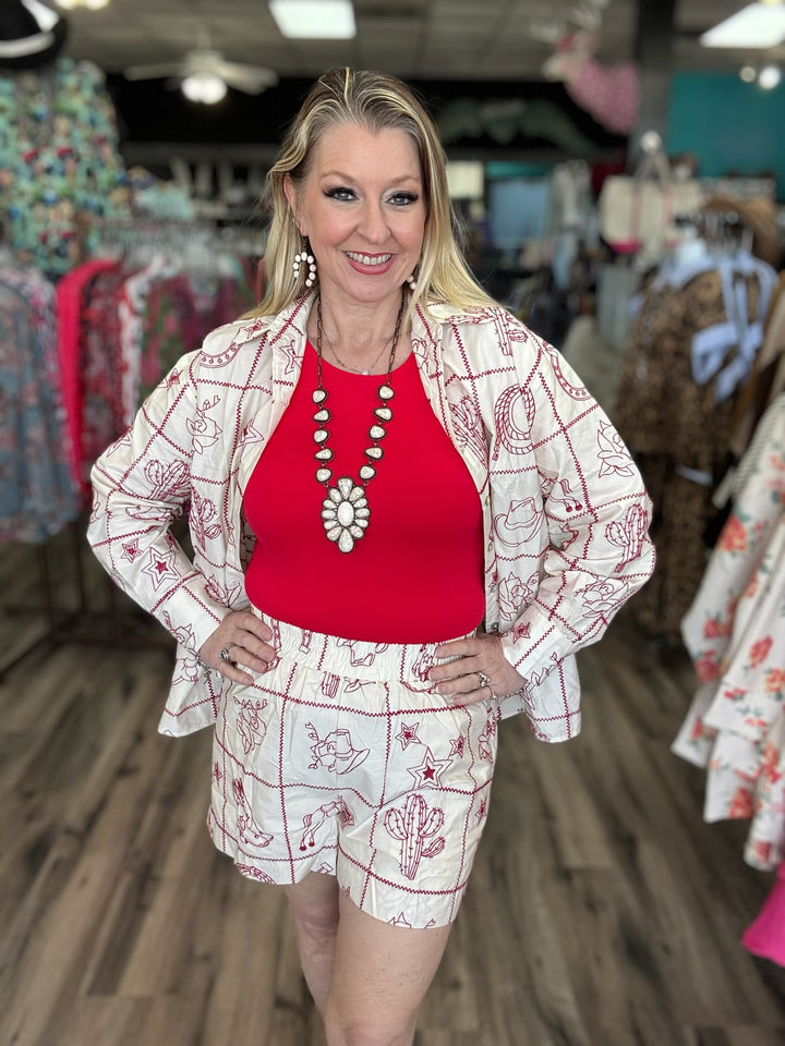 Redwork Rodeo Embroidered Top  or Shorts