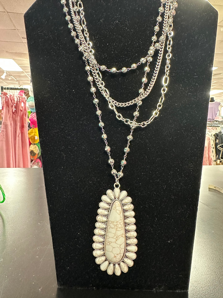 Silver & Cream 4 Strand Necklace