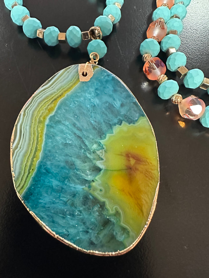 Long Stone Slab Pendant Necklace