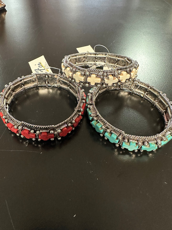 Stone Cross Silver Bracelets