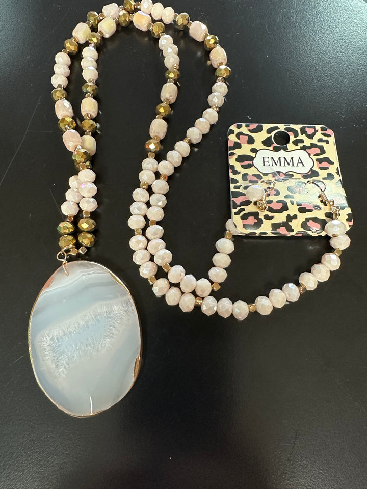 Long Stone Slab Pendant Necklace