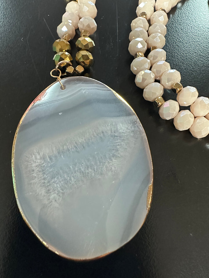 Long Stone Slab Pendant Necklace