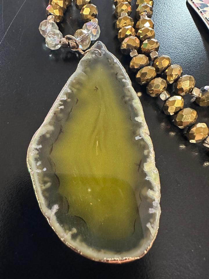 Long Stone Slab Pendant Necklace