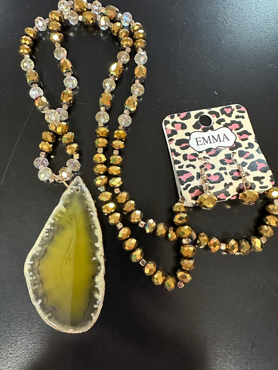 Long Stone Slab Pendant Necklace