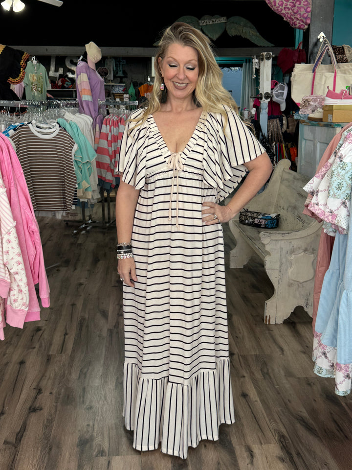 Striped Ruffle Hem Maxi Dress