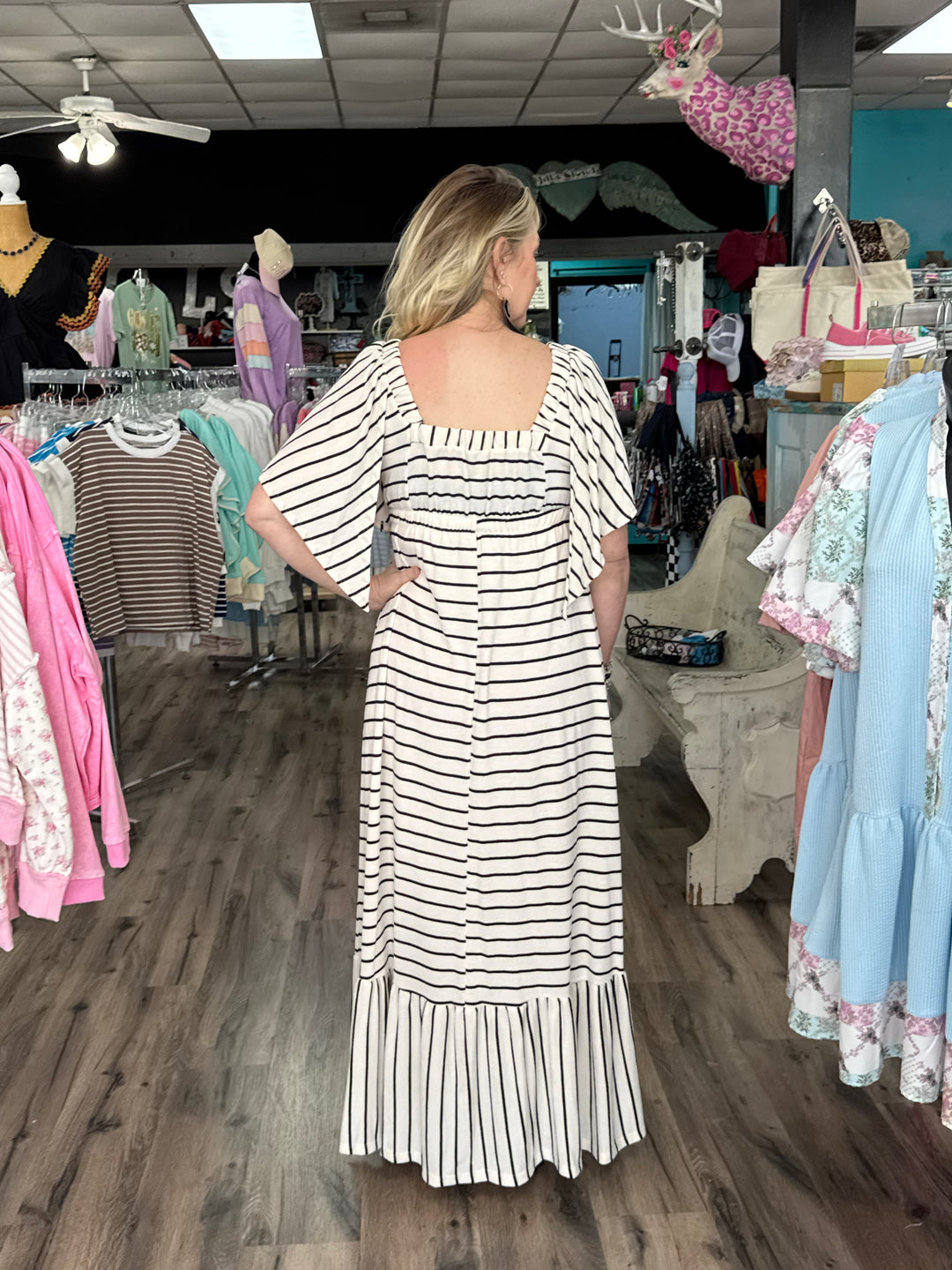 Striped Ruffle Hem Maxi Dress