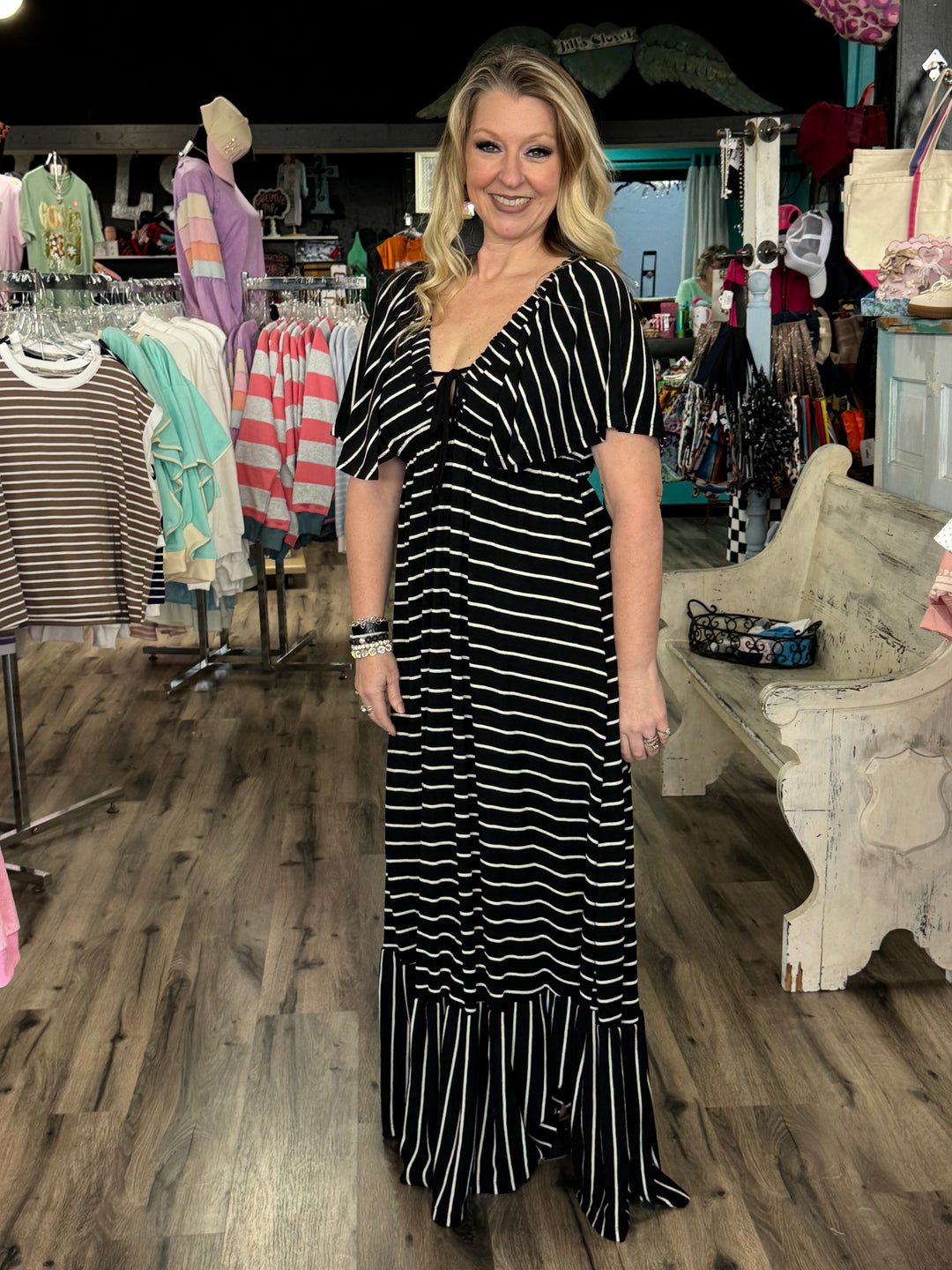 Striped Ruffle Hem Maxi Dress