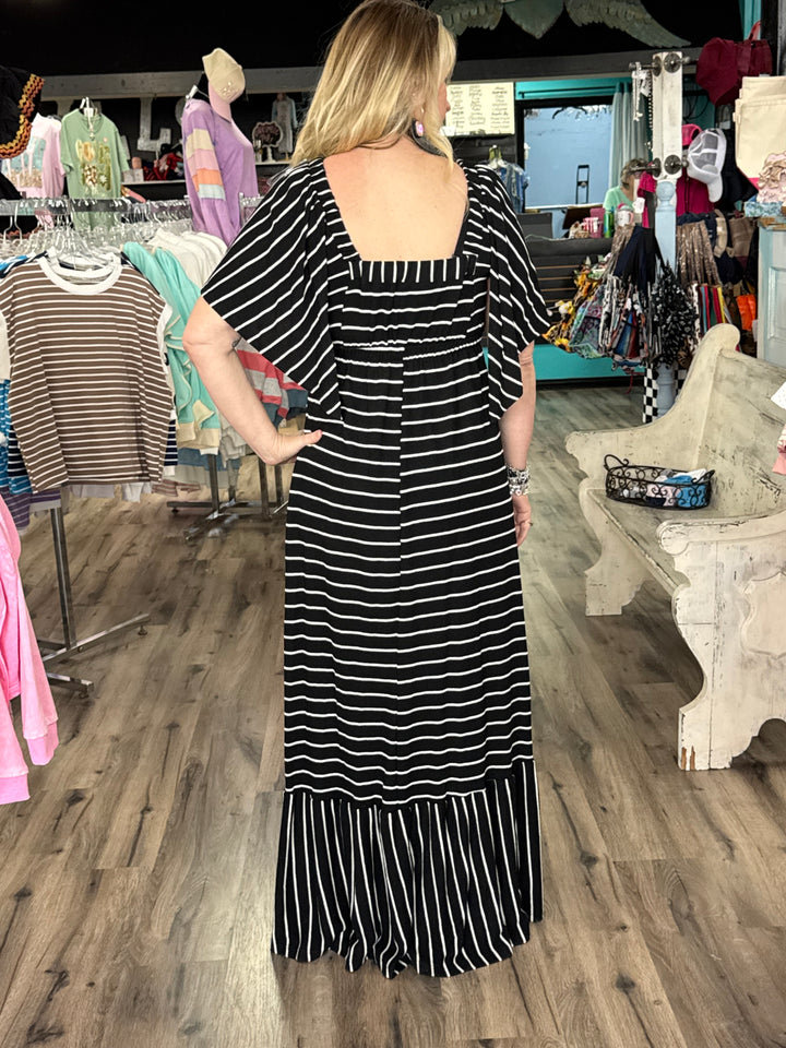 Striped Ruffle Hem Maxi Dress