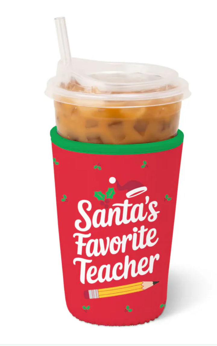 Swig Santa’s Favorite Teacher Med Cup Coolie - Thumbnail 3