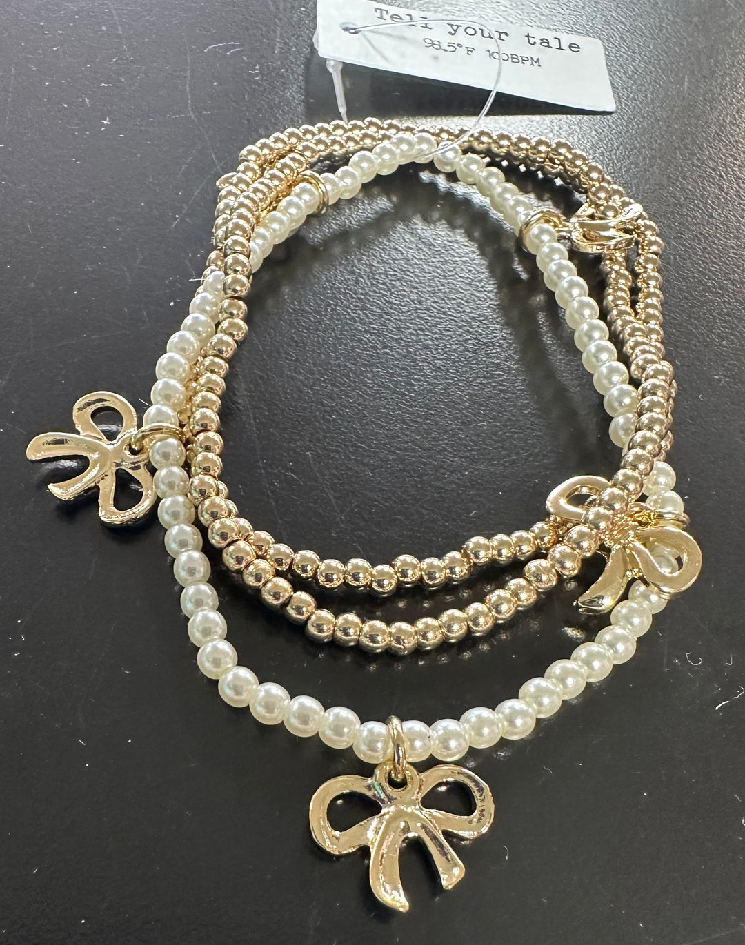 Triple Bow Pearl Bracelet Set