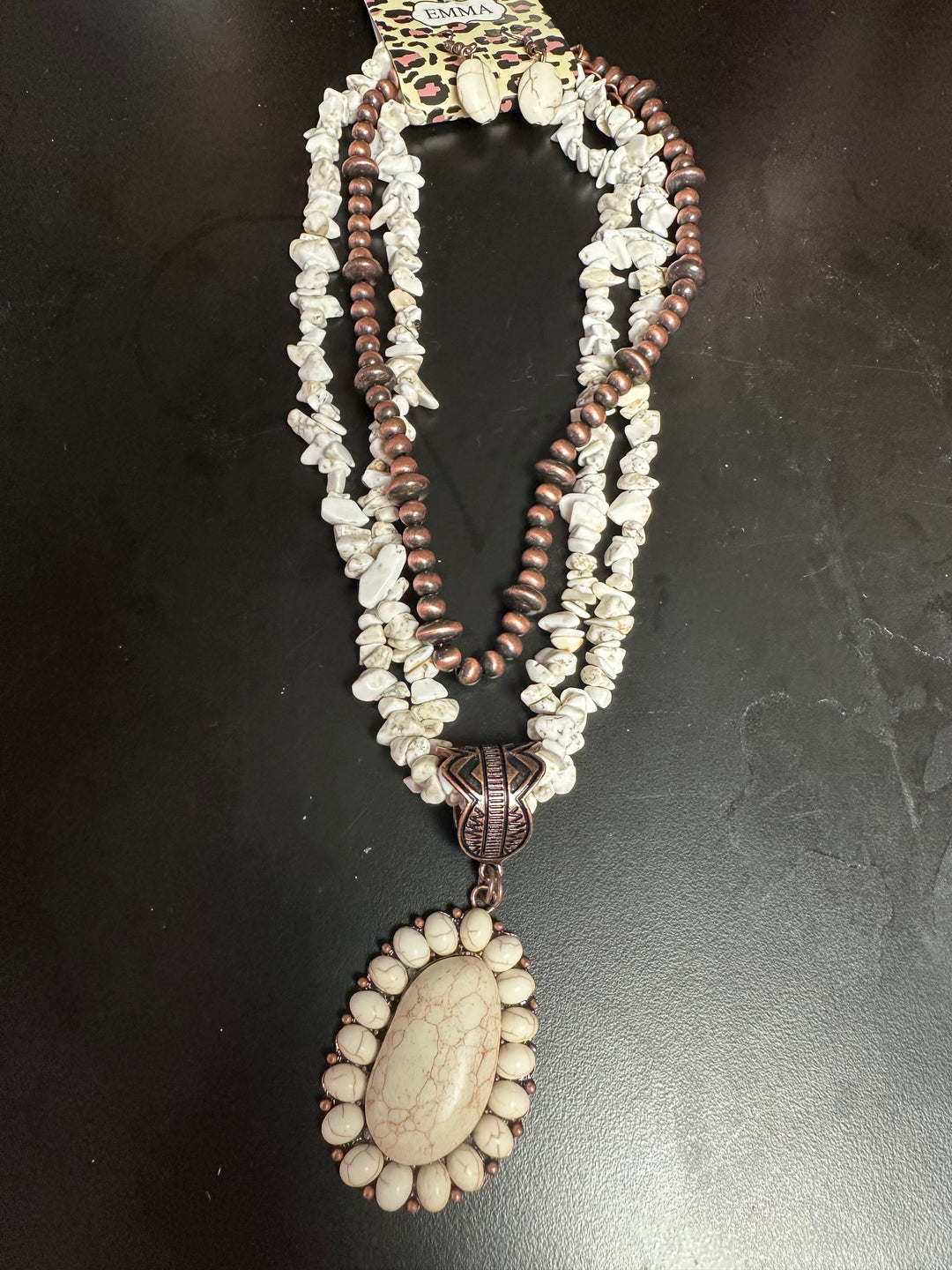 Turquoise Triple Strand Pendant Necklace