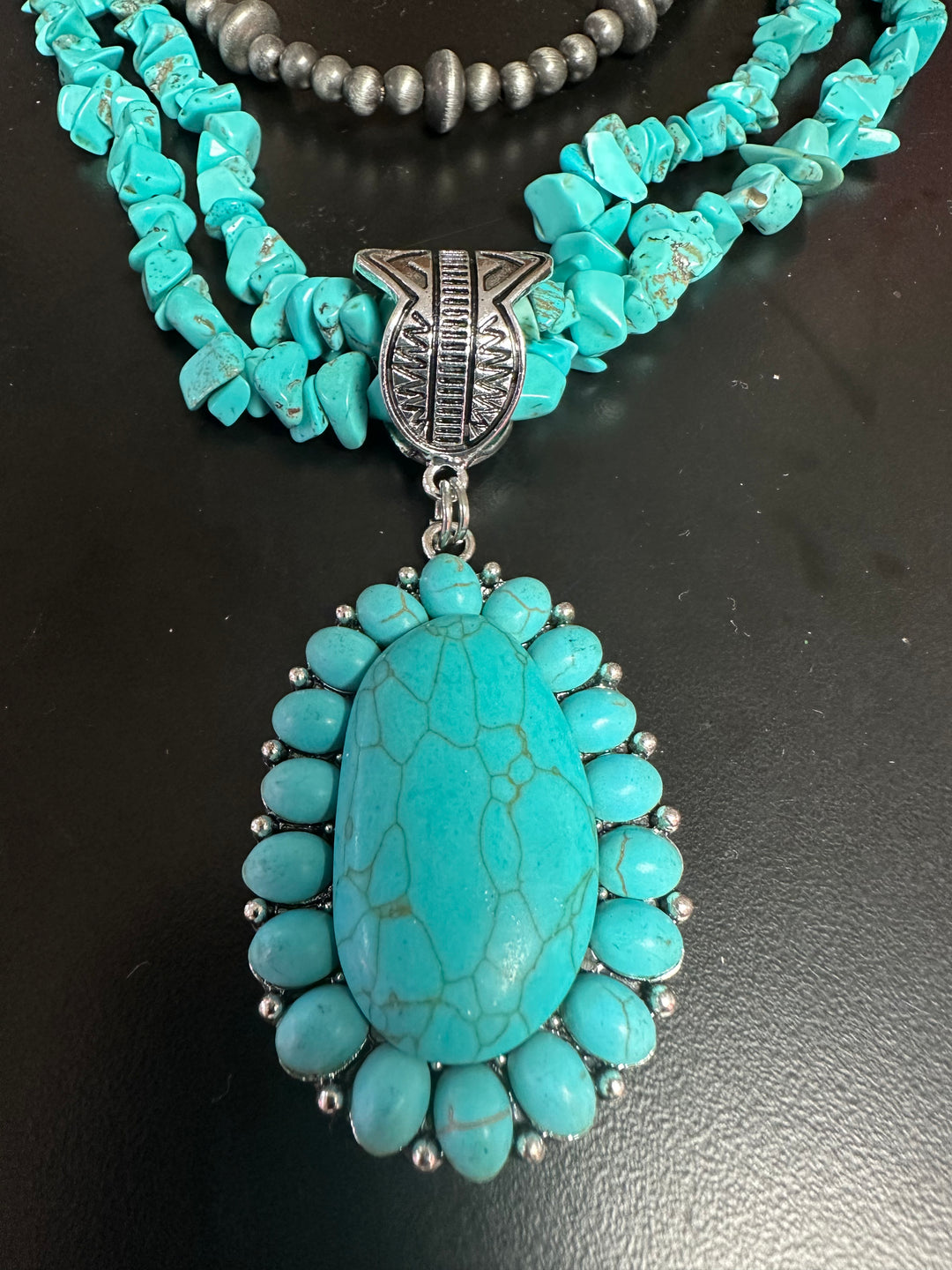 Turquoise Triple Strand Pendant Necklace