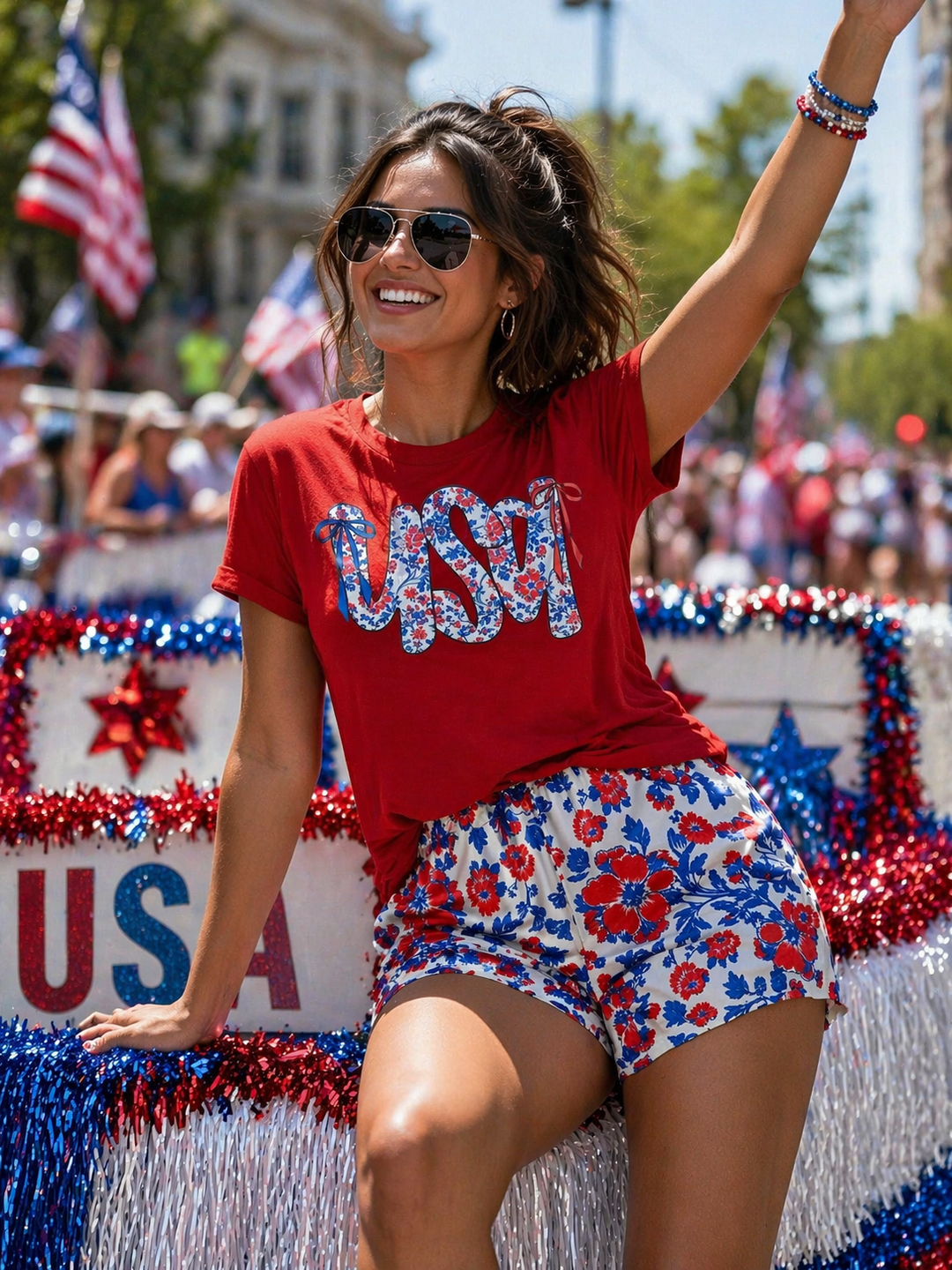 USA Floral Shorts Set