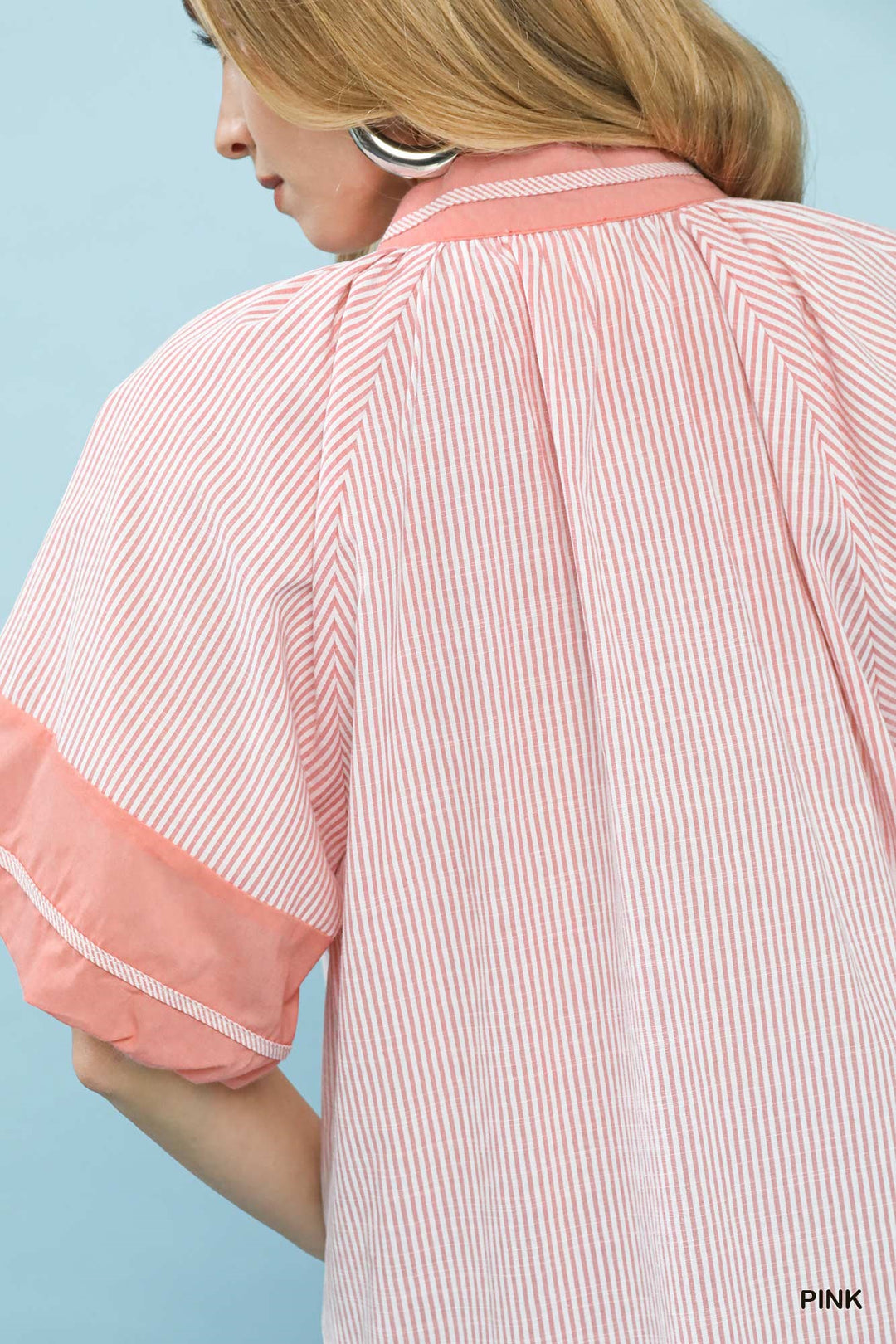 Umgee Striped Mixed V-Neck Top