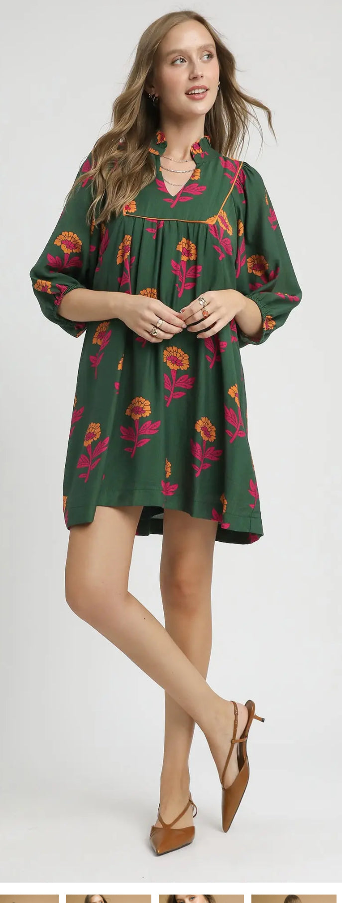 3/4 balloon sleeves square bodice stand up collar with ruffles