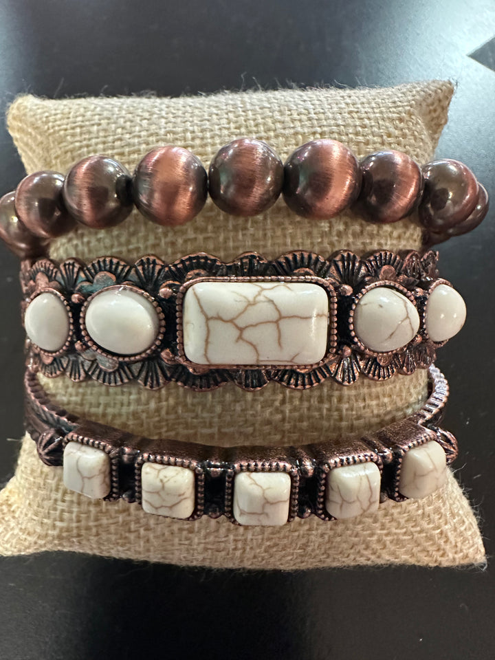 White Buffalo and bronze Bracelet Set