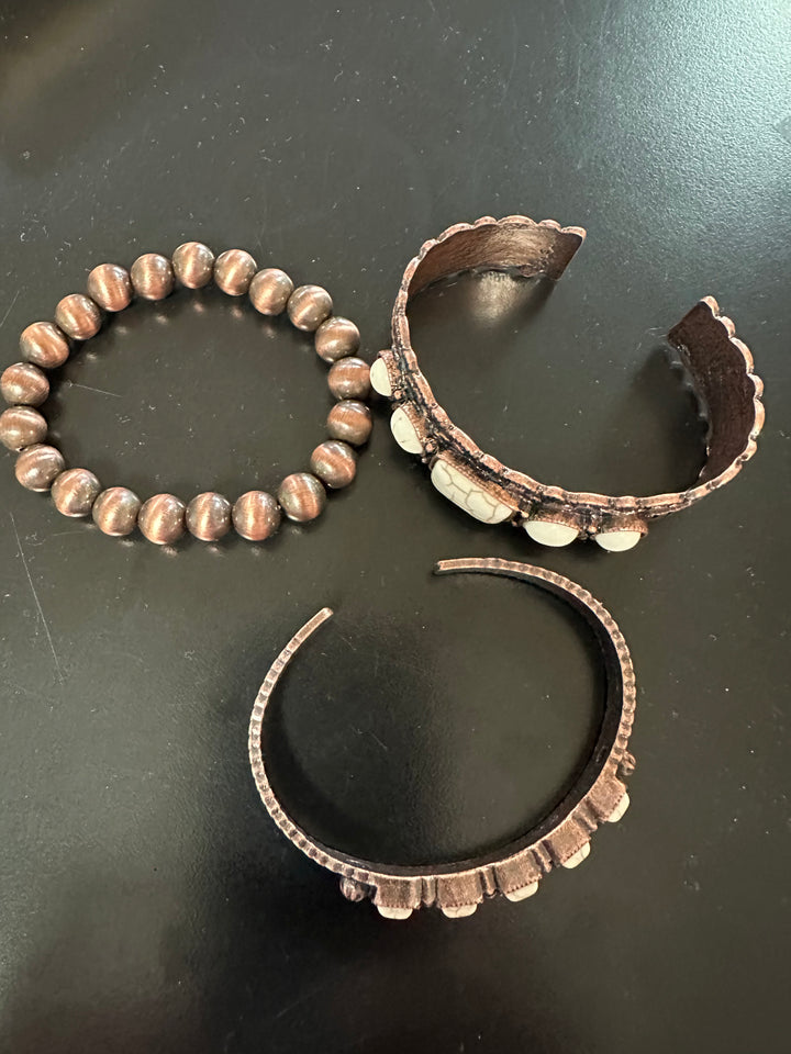White Buffalo and bronze Bracelet Set