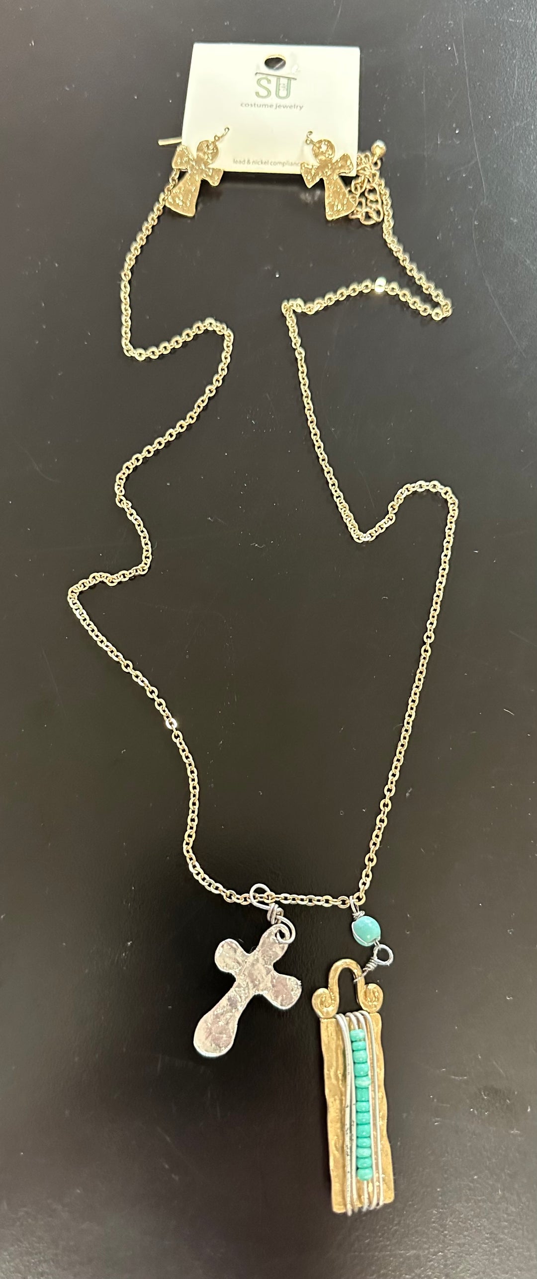 Long charm necklace & earring set