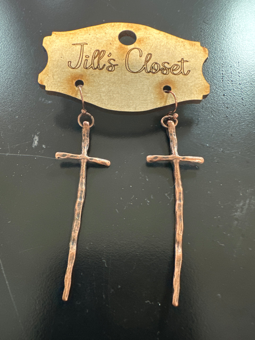 Long Hammered Cross Earrings