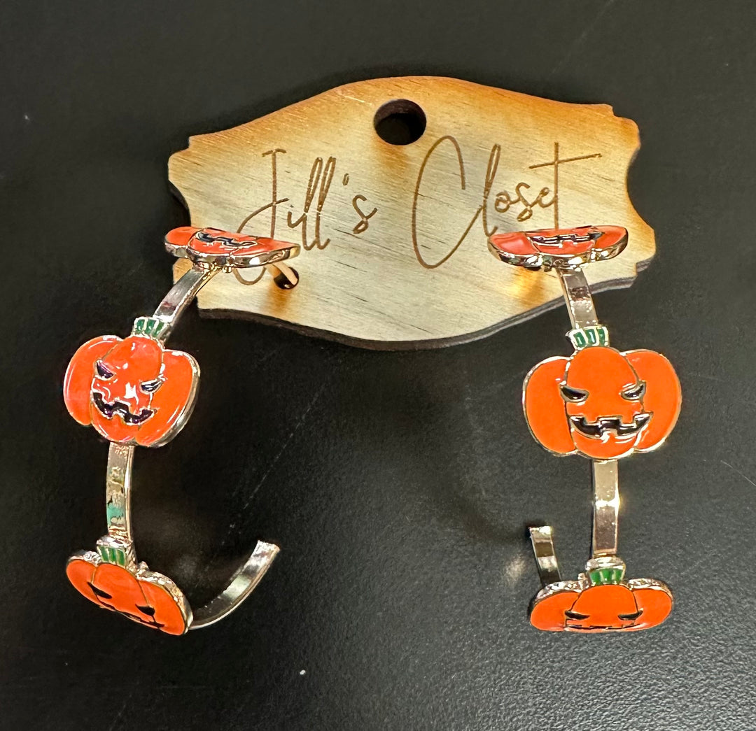 enameled jack o lanterns on goldtone hoop stud earrings