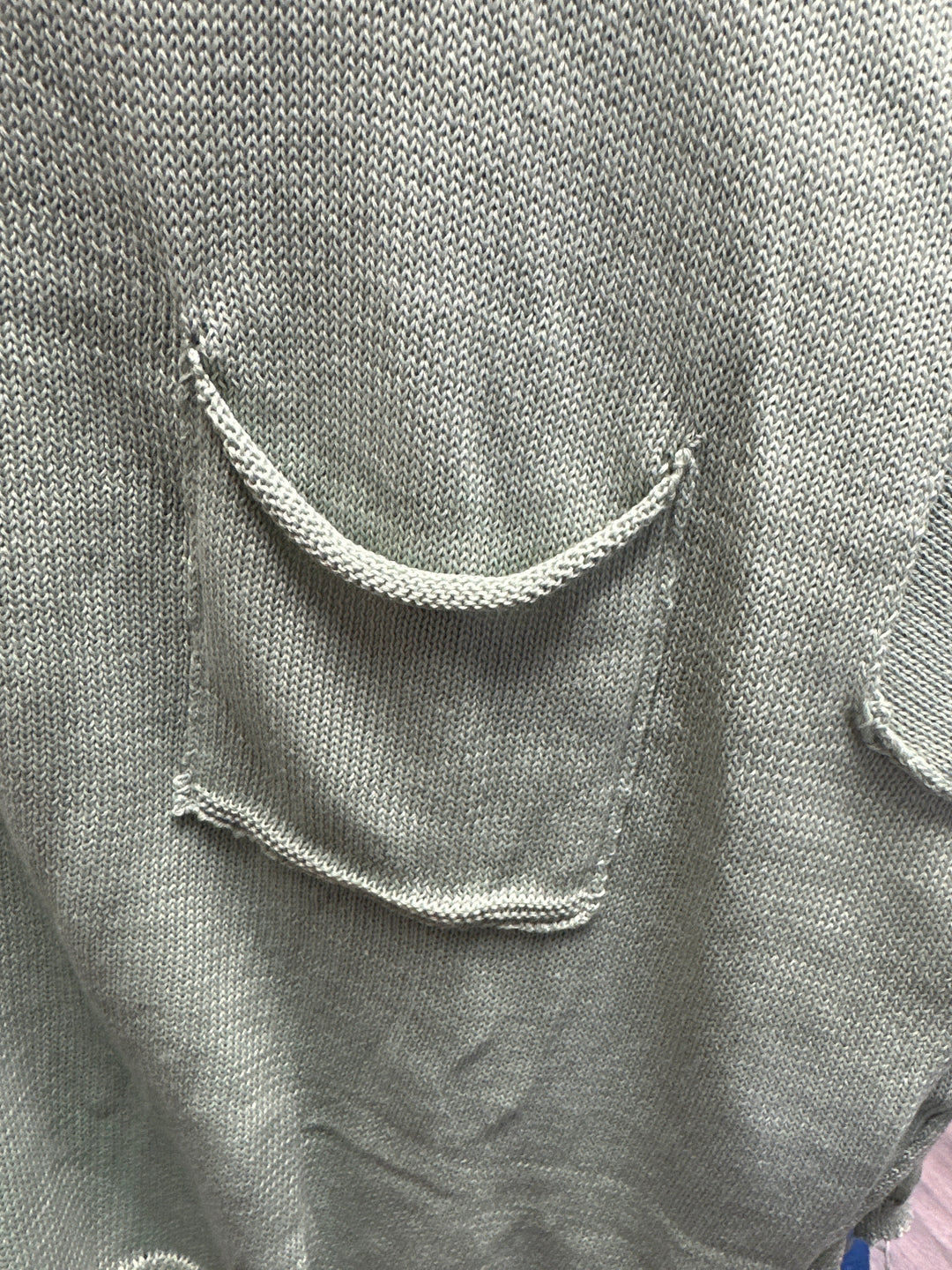 Easel sage green sweater with frayed hem