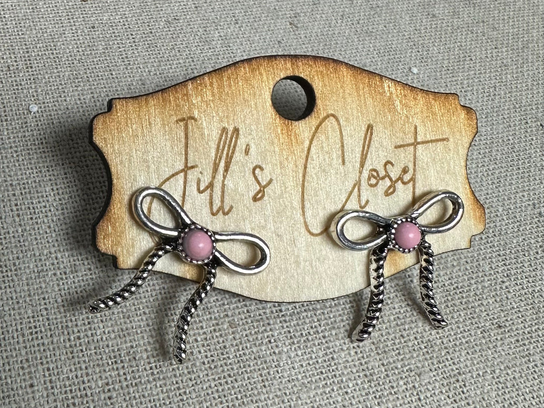 Silver Bow Stud Earrings