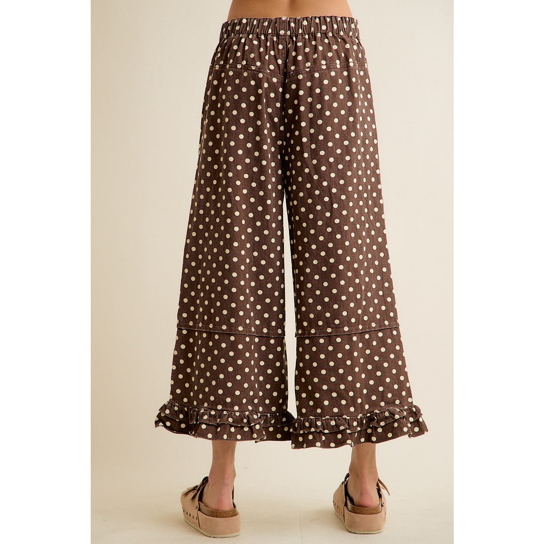 Polka Dot Mid-Rise Wide Leg Jeans with Ruffle Hem