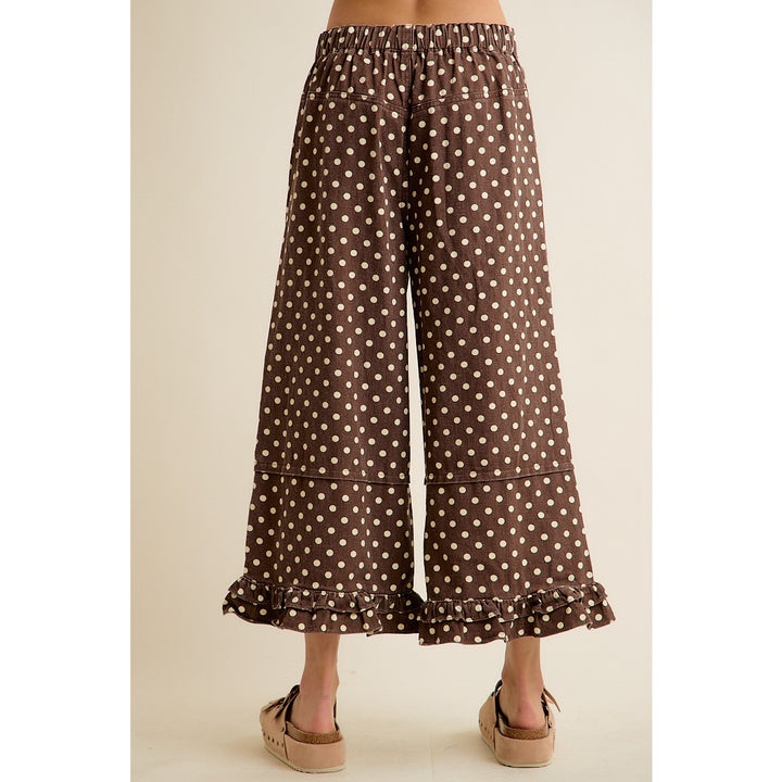 Polka Dot Mid-Rise Wide Leg Jeans with Ruffle Hem
