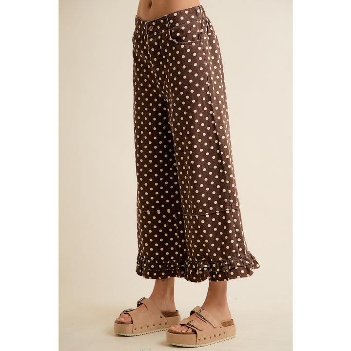 Polka Dot Mid-Rise Wide Leg Jeans with Ruffle Hem