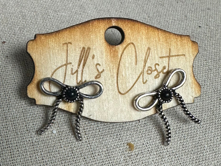 Silver Bow Stud Earrings
