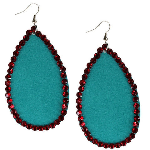 Turquoise red crystal drop earrings