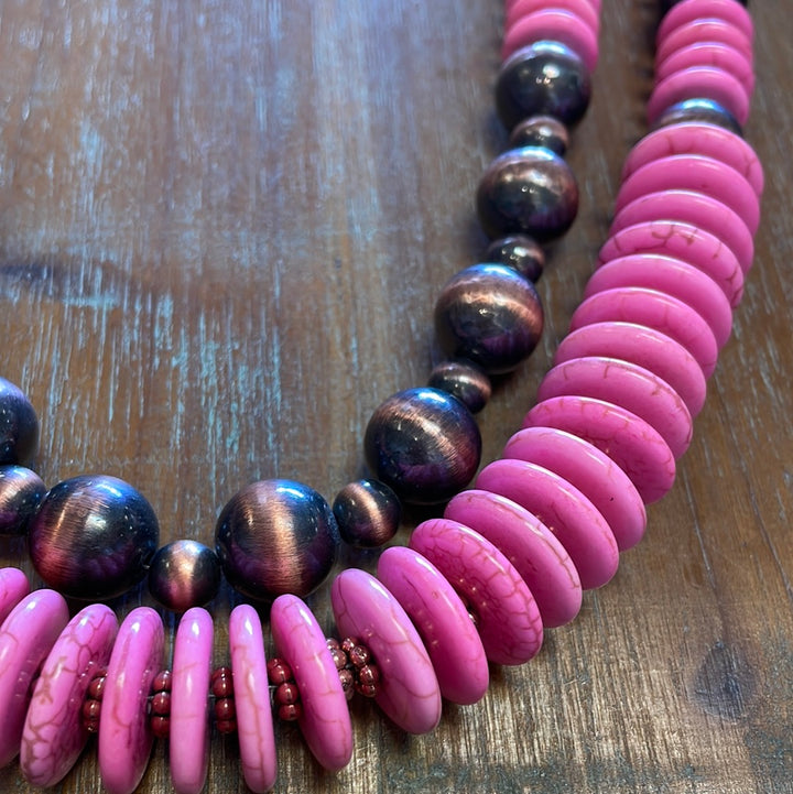 Double Strand Pink & Copper Necklace